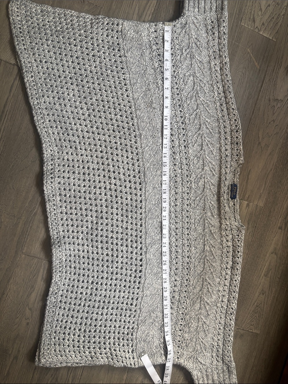 Polo Ralph Lauren | Grey Bohemian Open-Weave Cable Knit Sweater Poncho Size XL - Picture 8 of 14
